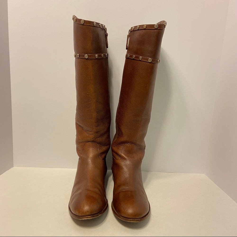Tory Burch Brown Leather Studded Riding Boots 8.5 - Picture 9 of 15